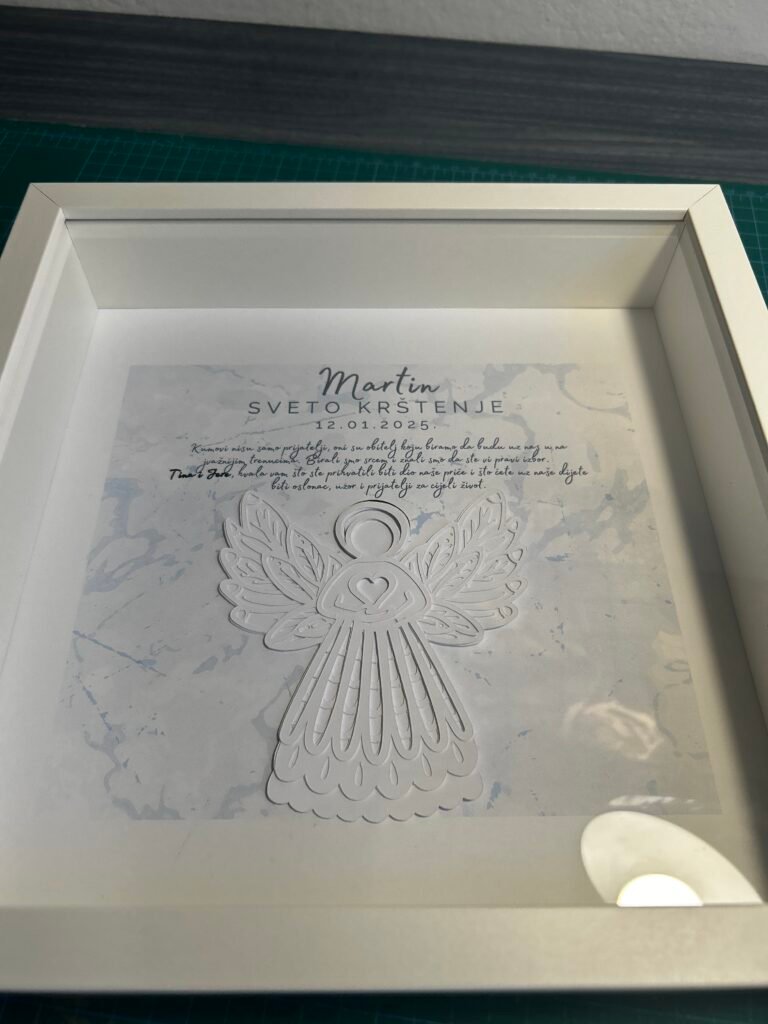Personalizirani 3D BOX okvir s anđelom za krštenje
