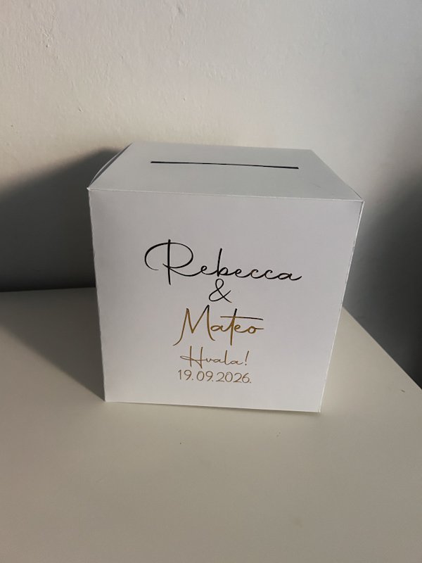 Personalizirana bijela kutija za kuverte s novcem za vjenčanje